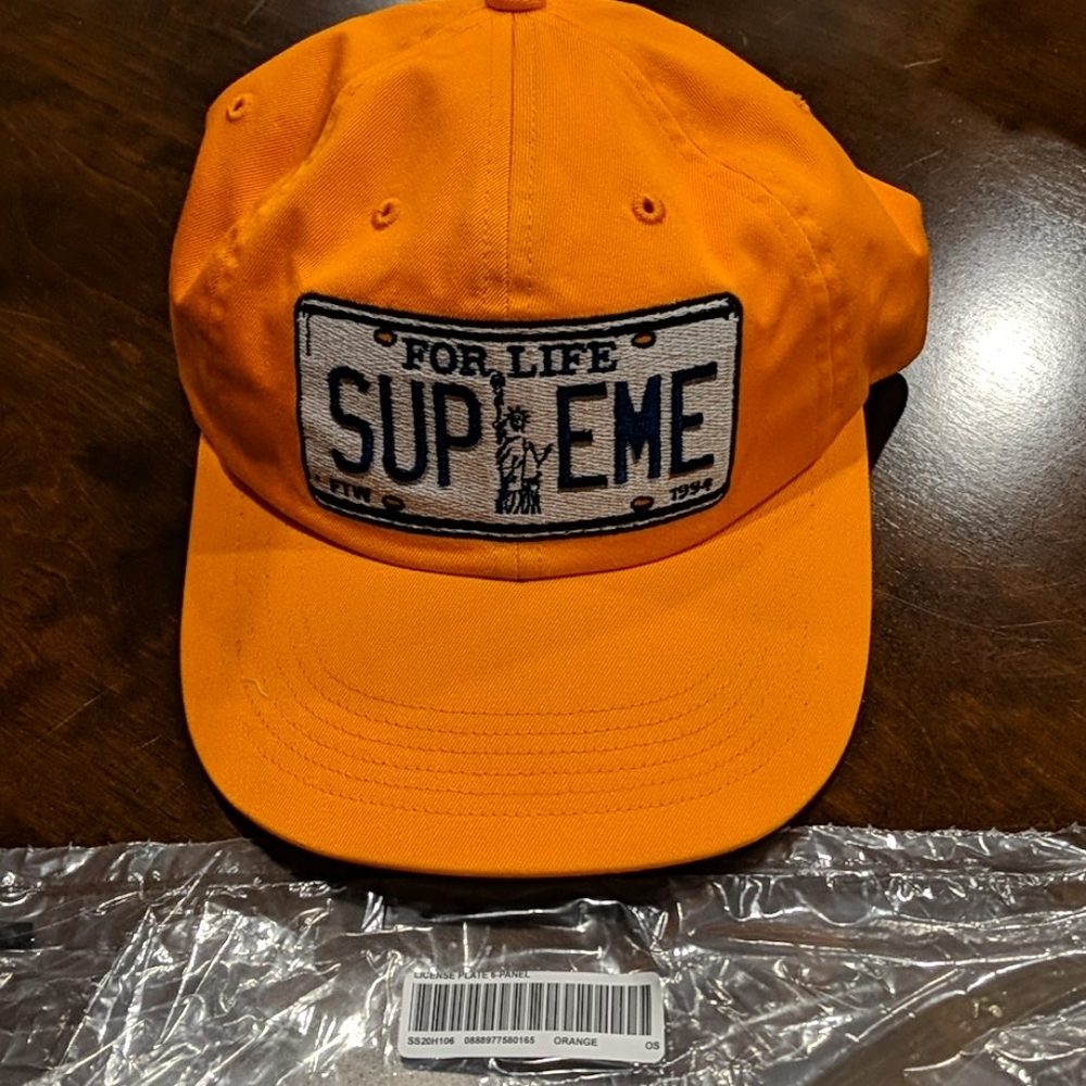 Supreme License Plate 6-Panel Orange Baseball Cap